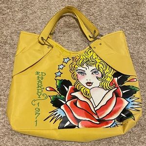 Vintage Yellow Ed Hardy Fashion Tote Bag